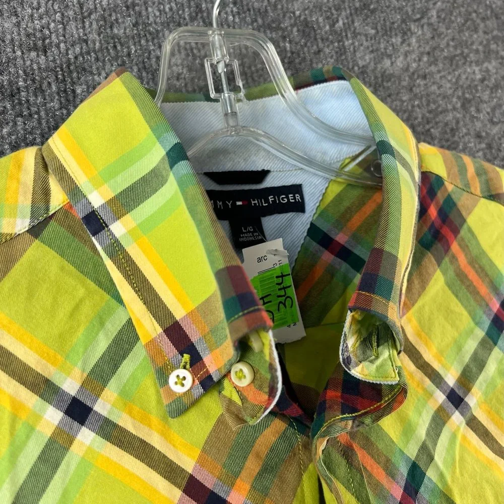 Tommy Hilfiger Shirt Adult Large Green Plaid Button Up Long Sleeve Casual Mens - Picture 3 of 16
